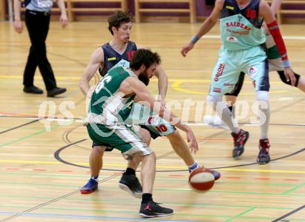 Basketball 2. Bundesliga. Play off. Viertelfinale. VF1. Raiders Villach gegen Dornbirn Lions. Simon Finzgar (Villach), Mario Tobar Ruiz  (Dornbirn). Villach, am 9.4.2017.
Foto: Kuess
---
pressefotos, pressefotografie, kuess, qs, qspictures, sport, bild, bilder, bilddatenbank