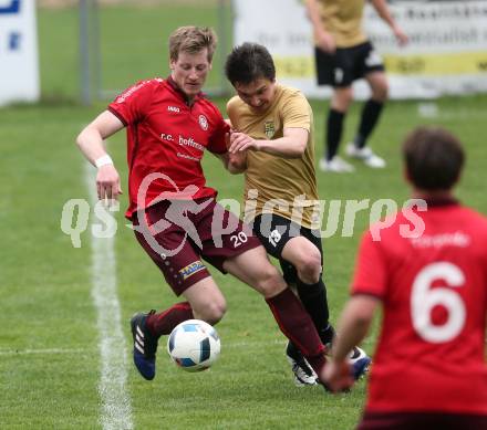 Fussball Kaerntner Liga. Lind gegen Koettmannsdorf. Peter Rainer, (Lind),  Philipp Gatti  (Koettmannsdorf). Lind, am 15.4.2017.
Foto: Kuess
---
pressefotos, pressefotografie, kuess, qs, qspictures, sport, bild, bilder, bilddatenbank