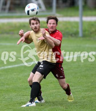 Fussball Kaerntner Liga. Lind gegen Koettmannsdorf. David Obweger, (Lind),  Jakob Orgonyi  (Koettmannsdorf). Lind, am 15.4.2017.
Foto: Kuess
---
pressefotos, pressefotografie, kuess, qs, qspictures, sport, bild, bilder, bilddatenbank