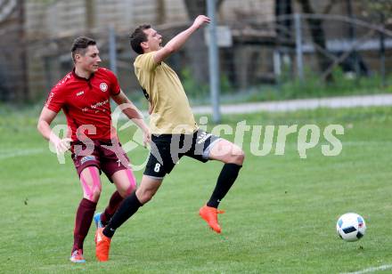 Fussball Kaerntner Liga. Lind gegen Koettmannsdorf. Stefan Zagler,  (Lind),  Christoph Pibal (Koettmannsdorf). Lind, am 15.4.2017.
Foto: Kuess
---
pressefotos, pressefotografie, kuess, qs, qspictures, sport, bild, bilder, bilddatenbank