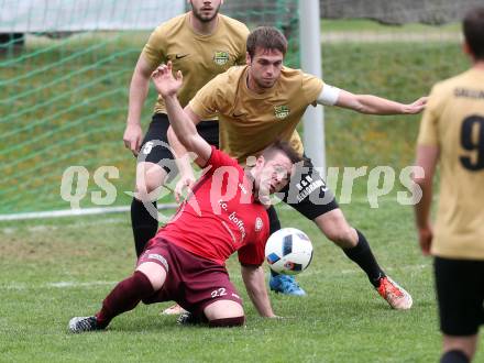 Fussball Kaerntner Liga. Lind gegen Koettmannsdorf. Alexander Hackl, (Lind), Stephan Borovnik  (Koettmannsdorf). Lind, am 15.4.2017.
Foto: Kuess
---
pressefotos, pressefotografie, kuess, qs, qspictures, sport, bild, bilder, bilddatenbank