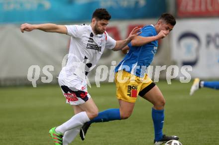 Fussball Kaerntner Liga. SAK gegen Bleiburg. Stephan Buergler, (SAK),  Daniel Horst Ramsauer (Bleiburg). Welzenegg, am 21.4.2017.
Foto: Kuess
---
pressefotos, pressefotografie, kuess, qs, qspictures, sport, bild, bilder, bilddatenbank