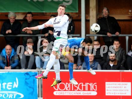 Fussball Kaerntner Liga. SAK gegen Bleiburg. Hudopisk Luka, (SAK),  Eldar Lisic (Bleiburg). Welzenegg, am 21.4.2017.
Foto: Kuess
---
pressefotos, pressefotografie, kuess, qs, qspictures, sport, bild, bilder, bilddatenbank