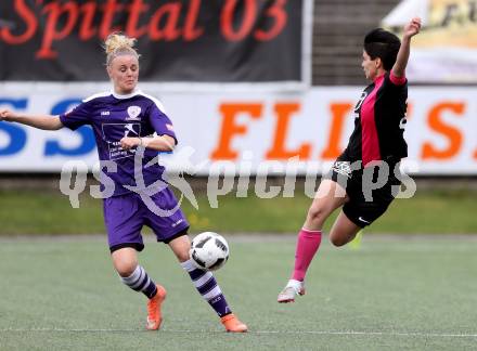 Fussball. Frauen. 2. Liga Ost Sued. Carinthians Spittal gegen FC Feldkirchen/SV Magdalensberg.  Jasmin Michelle Ortner,  (Spittal),  Bianca Angelika Friesacher (Feldkirchen/SV Magdalensberg). Spittal, am 16.4.2017.
Foto: Kuess
---
pressefotos, pressefotografie, kuess, qs, qspictures, sport, bild, bilder, bilddatenbank
