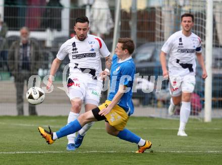 Fussball Kaerntner Liga. SAK gegen Bleiburg. Alen Muharemovic,  (SAK),  Rok Zupanc (Bleiburg). Welzenegg, am 21.4.2017.
Foto: Kuess
---
pressefotos, pressefotografie, kuess, qs, qspictures, sport, bild, bilder, bilddatenbank