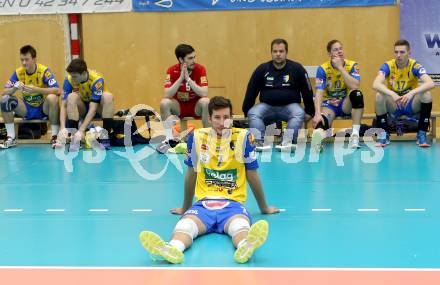 AVL. DenizBank AG Volley League Men. 5. Finalspiel. SK Posojilnica Aich/Dob gegen Hypo Tirol VT.  Enttaeuscht Uros Pavlovic (Aich Dob). Bleiburg, am 23.4.2017.
Foto: Kuess
---
pressefotos, pressefotografie, kuess, qs, qspictures, sport, bild, bilder, bilddatenbank