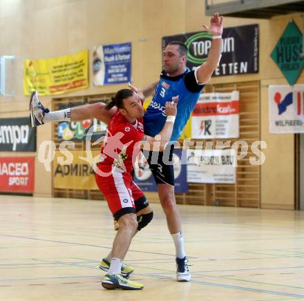 Handball. HLA. Playoff. Viertelfinale. SC Ferlach gegen Alpla HC Hard. Risto Arnaudovski (Ferlach), Frederic Wuestner  (Hard). Ferlach, am 23.4.2017.
Foto: Kuess
---
pressefotos, pressefotografie, kuess, qs, qspictures, sport, bild, bilder, bilddatenbank