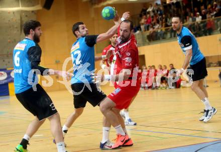 Handball. HLA. Playoff. Viertelfinale. SC Ferlach gegen Alpla HC Hard. Dean Pomorisac, Leander Krobath (Ferlach),  Domagoj Surac  (Hard). Ferlach, am 23.4.2017.
Foto: Kuess
---
pressefotos, pressefotografie, kuess, qs, qspictures, sport, bild, bilder, bilddatenbank