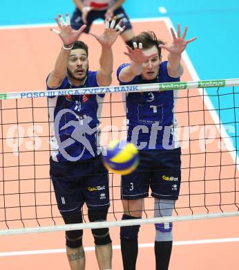 AVL. DenizBank AG Volley League Men. 5. Finalspiel. SK Posojilnica Aich/Dob gegen Hypo Tirol VT.  Pedro H. Frances, Stefan Chrtiansky (Tirol). Bleiburg, am 23.4.2017.
Foto: Kuess
---
pressefotos, pressefotografie, kuess, qs, qspictures, sport, bild, bilder, bilddatenbank