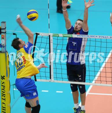 AVL. DenizBank AG Volley League Men. 5. Finalspiel. SK Posojilnica Aich/Dob gegen Hypo Tirol VT. Nejc Pusnik (Aich Dob), Jan Krol   (Tirol). Bleiburg, am 23.4.2017.
Foto: Kuess
---
pressefotos, pressefotografie, kuess, qs, qspictures, sport, bild, bilder, bilddatenbank
