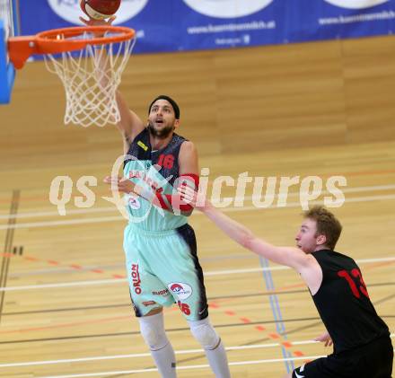 Basketball 2. Bundesliga. Playoff  SF2.  Villach Raiders gegen Mistelbach Mustangs. Marko Kolaric (Villach), Thomas Morwitzer (Mistelbach). Villach, am 29.4.2017.
Foto: Kuess
---
pressefotos, pressefotografie, kuess, qs, qspictures, sport, bild, bilder, bilddatenbank