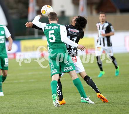 Fussball Bundesliga. RZ Pellets WAC gegen  SV Mattersburg. Ynclan Pajares Jacobo, (WAC), Otriz Cesar (Mattersburg). Wolfsberg, am 29.4.2017.
Foto: Kuess

---
pressefotos, pressefotografie, kuess, qs, qspictures, sport, bild, bilder, bilddatenbank