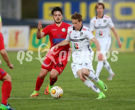 Fussball. Kaerntner Liga. WAC Amateure gegen Lendorf. Alexander Hofer (WAC Amat.), Julian Mataln (Lendorf).  Wolfsberg, 5.5.2017.
Foto: Kuess
---
pressefotos, pressefotografie, kuess, qs, qspictures, sport, bild, bilder, bilddatenbank