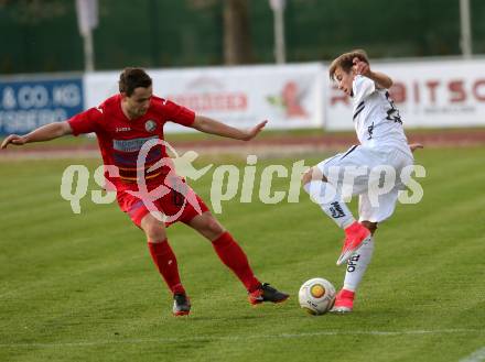 Fussball. Kaerntner Liga. WAC Amateure gegen Lendorf. Benjamin Rosenberger (WAC Amat.), Marco Moser (Lendorf).  Wolfsberg, 5.5.2017.
Foto: Kuess
---
pressefotos, pressefotografie, kuess, qs, qspictures, sport, bild, bilder, bilddatenbank