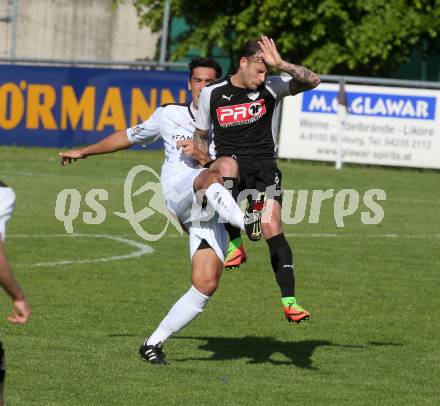 Fussball. Kaerntner Liga. Bleiburg gegen Spittal.  Martin Wakonig (Bleiburg), Rafael Graf  (Spittal). Bleiburg, 13.5.2017.
Foto: Kuess
---
pressefotos, pressefotografie, kuess, qs, qspictures, sport, bild, bilder, bilddatenbank