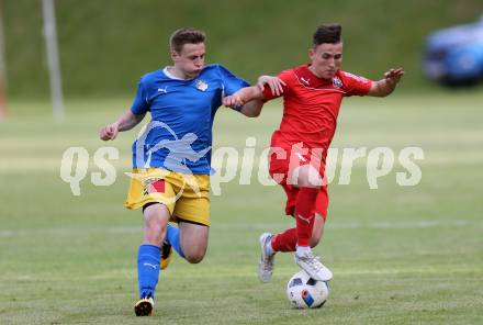 Fussball Kaertner Liga. ATUS Ferlach gegen Bleiburg. Dominik Mak, (Ferlach),  Rok Zupanc (Bleiburg). Ferlach, am 9.6.2017.
Foto: Kuess
---
pressefotos, pressefotografie, kuess, qs, qspictures, sport, bild, bilder, bilddatenbank