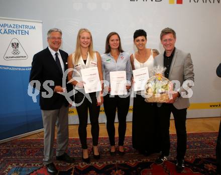 Eislaufen, Skating, Leichtathletik, Bogenschiessen. Ehrung Medaillengewinner. Landeshauptmann Peter Kaiser,  Sarah Lagger, Vanessa Herzog, Mirjam Ressmann, Arno Arthofer. Klagenfurt, 26.7.2017.
Foto: Kuess
---
pressefotos, pressefotografie, kuess, qs, qspictures, sport, bild, bilder, bilddatenbank