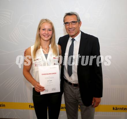 Leichtathletik. Ehrung Medaillengewinner.  Sarah Lagger, Georg Werthner. Klagenfurt, 26.7.2017.
Foto: Kuess
---
pressefotos, pressefotografie, kuess, qs, qspictures, sport, bild, bilder, bilddatenbank
