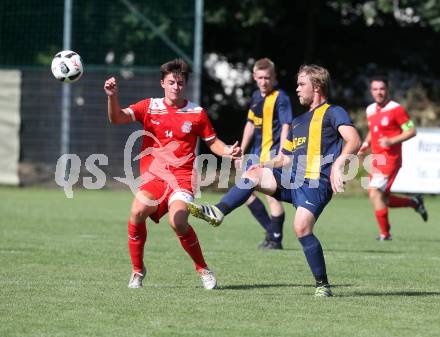 Fussball. 2. Klasse D. KAC B Juniors gegen Viktring. Patrick Legner (KAC), Markus Weiss (Viktring). Klagenfurt, 29.7.2017.
Foto: Kuess
---
pressefotos, pressefotografie, kuess, qs, qspictures, sport, bild, bilder, bilddatenbank