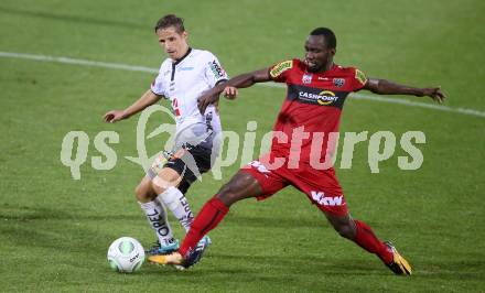 Fussball Tipico Bundesliga. RZ Pellets WAC gegen Cashpoint SCR Altach. Gerald Nutz,  (WAC), Nicolas Brice Moumi Ngamaleu (Altach). Wolfsberg, am  6.8.2017.
Foto: Kuess

---
pressefotos, pressefotografie, kuess, qs, qspictures, sport, bild, bilder, bilddatenbank