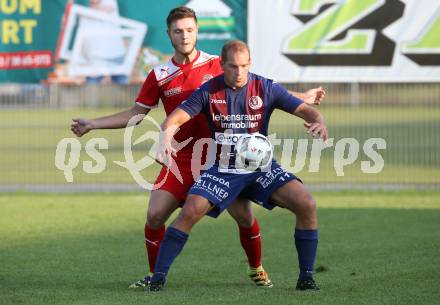 Fussball Kaerntner Liga. KAC 1909 gegen Lendorf. Danijel Jovic (KAC), Martin Morgenstern (Lendorf). Klagenfurt, am 5.8.2017.
Foto: Kuess
---
pressefotos, pressefotografie, kuess, qs, qspictures, sport, bild, bilder, bilddatenbank