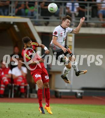 Fussball Tipico Bundesliga. RZ Pellets WAC gegen Cashpoint SCR Altach. Florian Flecker, (WAC), Lucas Galvao Da Costa Souza (Altach). Wolfsberg, am  6.8.2017.
Foto: Kuess

---
pressefotos, pressefotografie, kuess, qs, qspictures, sport, bild, bilder, bilddatenbank