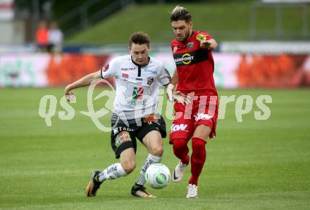 Fussball Tipico Bundesliga. RZ Pellets WAC gegen Cashpoint SCR Altach. Florian Flecker, (WAC), Emanuel Sakic  (Altach). Wolfsberg, am  6.8.2017.
Foto: Kuess

---
pressefotos, pressefotografie, kuess, qs, qspictures, sport, bild, bilder, bilddatenbank