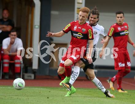 Fussball Tipico Bundesliga. RZ Pellets WAC gegen Cashpoint SCR Altach. Thomas Zuendel,  (WAC), Christian Gebauer (Altach). Wolfsberg, am  6.8.2017.
Foto: Kuess

---
pressefotos, pressefotografie, kuess, qs, qspictures, sport, bild, bilder, bilddatenbank