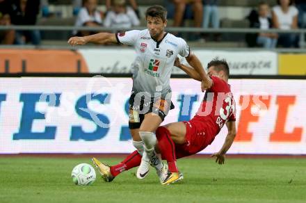 Fussball Tipico Bundesliga. RZ Pellets WAC gegen Cashpoint SCR Altach. Mihret Topcagic,  (WAC), Kristijan Dobras (Altach). Wolfsberg, am  6.8.2017.
Foto: Kuess

---
pressefotos, pressefotografie, kuess, qs, qspictures, sport, bild, bilder, bilddatenbank