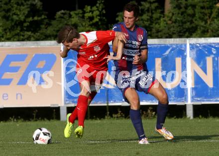 Fussball Kaerntner Liga. KAC 1909 gegen Lendorf. Maximilian Hubert Watscher (KAC), Christian Kautz (Lendorf). Klagenfurt, am 5.8.2017.
Foto: Kuess
---
pressefotos, pressefotografie, kuess, qs, qspictures, sport, bild, bilder, bilddatenbank