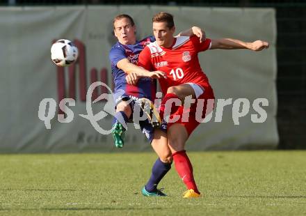 Fussball Kaerntner Liga. KAC 1909 gegen Lendorf. Robert Matic (KAC), Martin Nagy (Lendorf). Klagenfurt, am 5.8.2017.
Foto: Kuess
---
pressefotos, pressefotografie, kuess, qs, qspictures, sport, bild, bilder, bilddatenbank