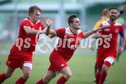 Fussball Kaerntner Liga. KAC 1909 gegen Lendorf. Torjubel Rpbert Matic, Lukas Lausegger, Toni Krijan (KAC). Klagenfurt, am 5.8.2017.
Foto: Kuess
---
pressefotos, pressefotografie, kuess, qs, qspictures, sport, bild, bilder, bilddatenbank