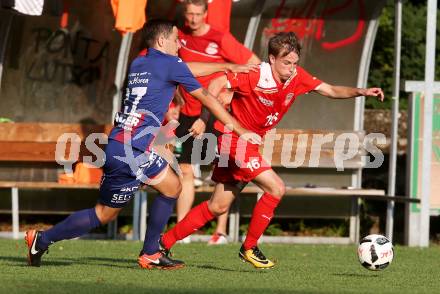 Fussball Kaerntner Liga. KAC 1909 gegen Lendorf. Tobias Alexander Schaflechner (KAC), Marco Moser (Lendorf). Klagenfurt, am 5.8.2017.
Foto: Kuess
---
pressefotos, pressefotografie, kuess, qs, qspictures, sport, bild, bilder, bilddatenbank