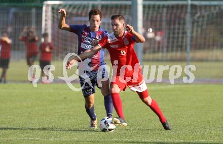 Fussball Kaerntner Liga. KAC 1909 gegen Lendorf. Toni Krijan (KAC), Christian Kautz (Lendorf). Klagenfurt, am 5.8.2017.
Foto: Kuess
---
pressefotos, pressefotografie, kuess, qs, qspictures, sport, bild, bilder, bilddatenbank