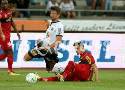 Fussball Tipico Bundesliga. RZ Pellets WAC gegen Cashpoint SCR Altach. Mihret Topcagic,  (WAC), Kristijan Dobras (Altach). Wolfsberg, am  6.8.2017.
Foto: Kuess

---
pressefotos, pressefotografie, kuess, qs, qspictures, sport, bild, bilder, bilddatenbank