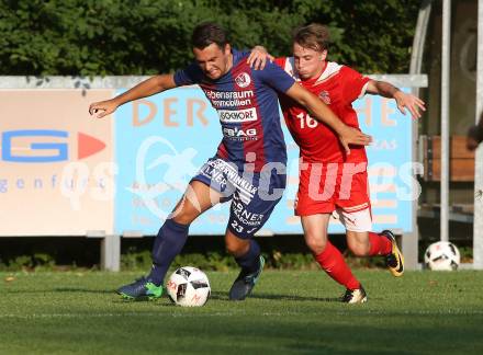 Fussball Kaerntner Liga. KAC 1909 gegen Lendorf. Tobias Alexander Schaflechner (KAC), Nico Moser (Lendorf). Klagenfurt, am 5.8.2017.
Foto: Kuess
---
pressefotos, pressefotografie, kuess, qs, qspictures, sport, bild, bilder, bilddatenbank