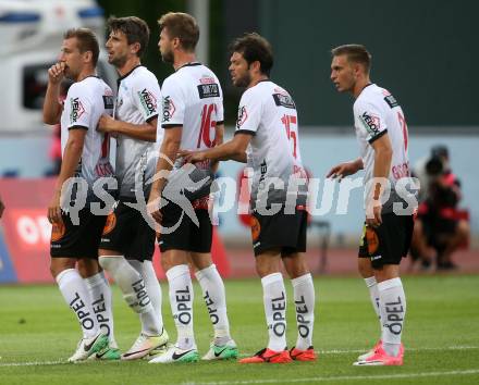 Fussball Tipico Bundesliga. RZ Pellets WAC gegen Cashpoint SCR Altach. Mario Leitgeb, Mihret Topcagic, Boris Huettenbrenner, Nemanja Rnic, Bernd Gschweidl (WAC). Wolfsberg, am  6.8.2017.
Foto: Kuess

---
pressefotos, pressefotografie, kuess, qs, qspictures, sport, bild, bilder, bilddatenbank