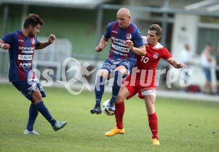 Fussball Kaerntner Liga. KAC 1909 gegen Lendorf. Robert Matic (KAC), Mario Nagy (Lendorf). Klagenfurt, am 5.8.2017.
Foto: Kuess
---
pressefotos, pressefotografie, kuess, qs, qspictures, sport, bild, bilder, bilddatenbank