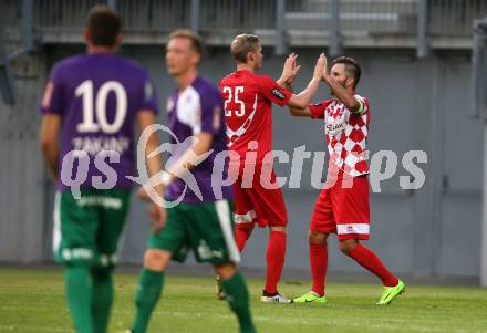 Fussball Regionalliga. SK Austria Klagenfurt gegen SC Weiz. Torjubel Sandro Zakany, Thomas Hirschhofer (Klagenfurt). Klagenfurt, am 4.8.2017.
Foto: Kuess
---
pressefotos, pressefotografie, kuess, qs, qspictures, sport, bild, bilder, bilddatenbank