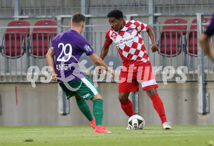 Fussball Regionalliga. SK Austria Klagenfurt gegen SC Weiz. Sandro Jose Da Silva, (Klagenfurt), Florin Schmidt  (Weiz). Klagenfurt, am 4.8.2017.
Foto: Kuess
---
pressefotos, pressefotografie, kuess, qs, qspictures, sport, bild, bilder, bilddatenbank