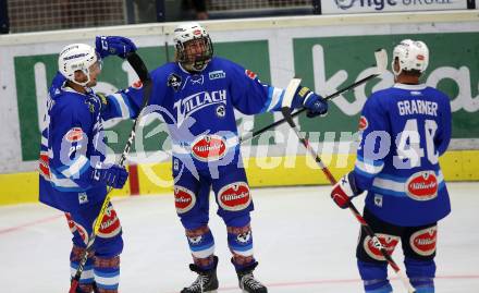 EBEL. Eishockey Bundesliga. Testspiel. EC VSV gegen Lyon. Torjubel Benjamin Lanzinger, Nico Brunner, Michael Grabner (VSV). Villach, am 10.8.2017.
Foto: Kuess 


---
pressefotos, pressefotografie, kuess, qs, qspictures, sport, bild, bilder, bilddatenbank