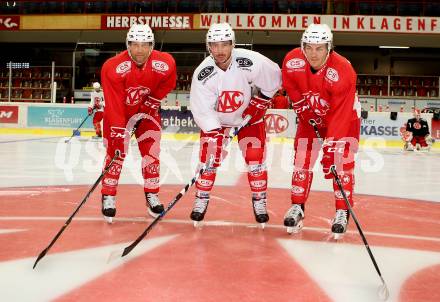 EBEL. Eishockey Bundesliga. Training KAC. Richie Regehr, Jon Rheault, Julian Talbot. Klagenfurt, am 31.7.2017.
Foto: Kuess
---
pressefotos, pressefotografie, kuess, qs, qspictures, sport, bild, bilder, bilddatenbank