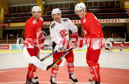 EBEL. Eishockey Bundesliga. Training KAC. Richie Regehr, Jon Rheault, Julian Talbot. Klagenfurt, am 31.7.2017.
Foto: Kuess
---
pressefotos, pressefotografie, kuess, qs, qspictures, sport, bild, bilder, bilddatenbank