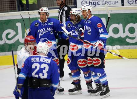 EBEL. Eishockey Bundesliga. Testspiel. EC VSV gegen Lyon. Torjubel Benjamin Lanzinger, Nico Brunner, Michael Grabner, Markus Schlacher (VSV). Villach, am 10.8.2017.
Foto: Kuess 


---
pressefotos, pressefotografie, kuess, qs, qspictures, sport, bild, bilder, bilddatenbank