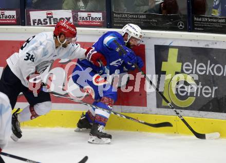 EBEL. Eishockey Bundesliga. Testspiel. EC VSV gegen Lyon. Nikolas Petrik, (VSV), Thomas Roussel  (Lyon). Villach, am 10.8.2017.
Foto: Kuess 


---
pressefotos, pressefotografie, kuess, qs, qspictures, sport, bild, bilder, bilddatenbank