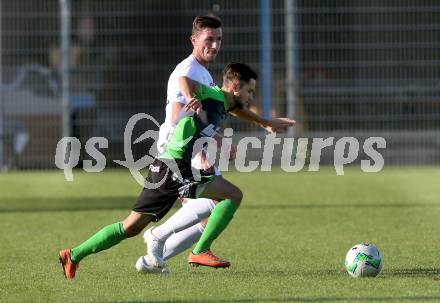 Fussball Kaerntner Liga. SAK gegen Feldkirchen. Darjan Aleksic,  (SAK), Kevin Alfons Bretis (Feldkirchen). Welzenegg, am 11.8.2017.
Foto: Kuess
---
pressefotos, pressefotografie, kuess, qs, qspictures, sport, bild, bilder, bilddatenbank