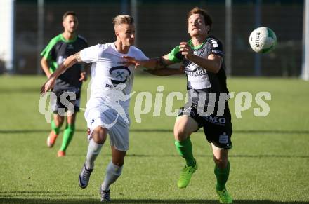 Fussball Kaerntner Liga. SAK gegen Feldkirchen. Jurinic Andrej, (SAK), Philipp Wisotzky  (Feldkirchen). Welzenegg, am 11.8.2017.
Foto: Kuess
---
pressefotos, pressefotografie, kuess, qs, qspictures, sport, bild, bilder, bilddatenbank