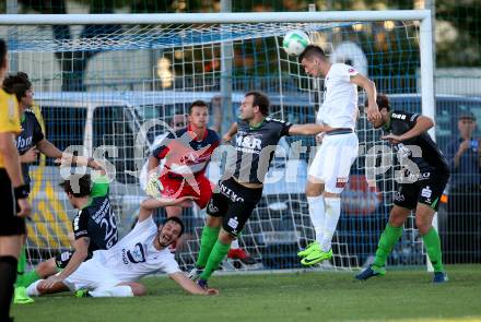 Fussball Kaerntner Liga. SAK gegen Feldkirchen. Patrick Lausegger, Zoran Vukovic (SAK), Philipp Wisotzky, Dario Pick, Christoph Freithofnig, Sandro Struckl,   (Feldkirchen). Welzenegg, am 11.8.2017.
Foto: Kuess
---
pressefotos, pressefotografie, kuess, qs, qspictures, sport, bild, bilder, bilddatenbank
