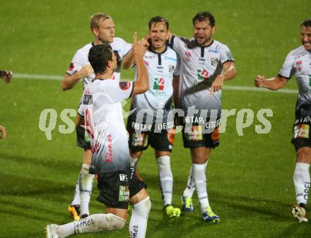 Fussball Tipico Bundesliga. RZ Pellets WAC gegen FC Flyeralarm Admira. Torjubel Mihret Topcagic, Christoph Rabitsch, Daniel Offenbacher, Nemanja Rnic (WAC). Wolfsberg, am  19.8.2017.
Foto: Kuess

---
pressefotos, pressefotografie, kuess, qs, qspictures, sport, bild, bilder, bilddatenbank