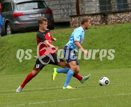 Fussball. Unterliga Ost. Eberstein gegen Rueckersdorf. Sasa Bakaric (Eberstein),  Mathias Preschern (Rueckersdorf). Eberstein, 19.8.2017.
Foto: Kuess
---
pressefotos, pressefotografie, kuess, qs, qspictures, sport, bild, bilder, bilddatenbank
